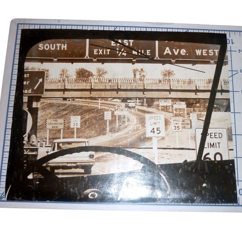 Vintage International Harvester Truck POV Photo Highway Construction Signs IH
